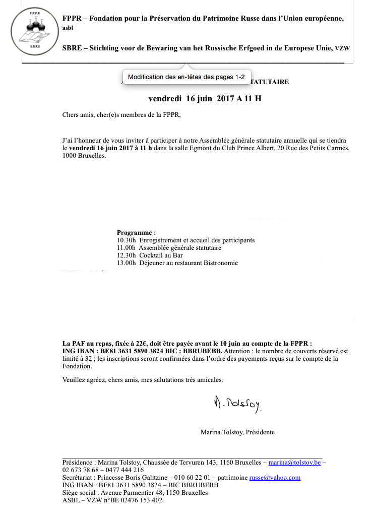 Invitation. FPPR - Assemblée générale statutaire. 2017-06-16